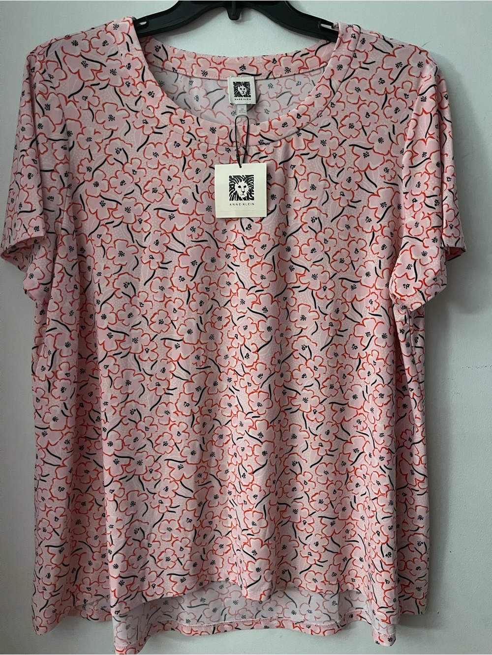 Anne Klein Light Pink Floral Short Sleeve Crewneck Top 2X